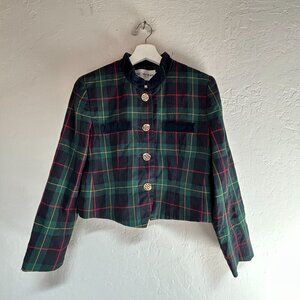 Vintage JH Collectibles Union Made Womens Size 6P Green Plaid Wool Blazer Jacket